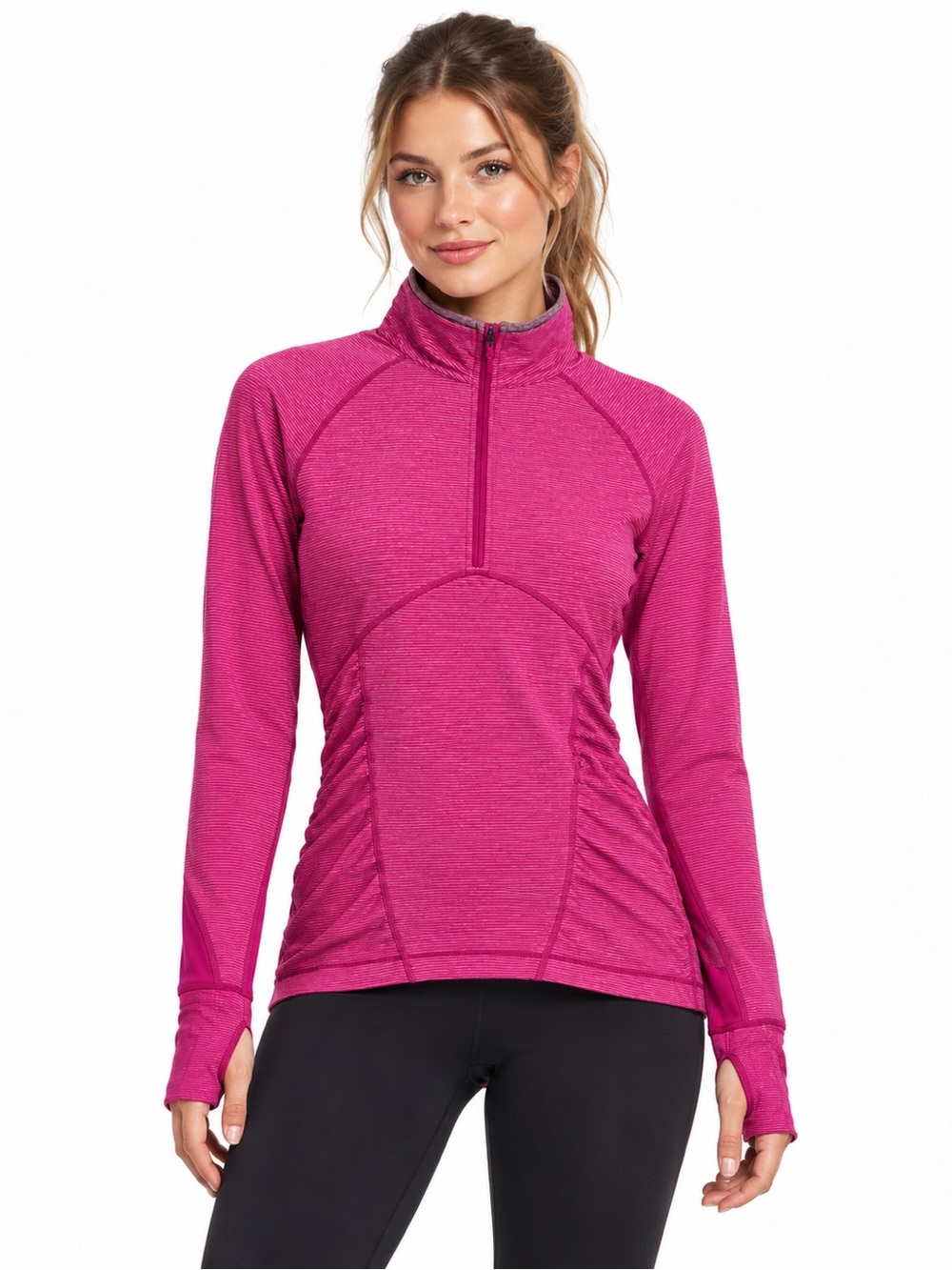 Lululemon Women’s Pink/Fuchsia Quarter Zip Long Sleeve Athletic Top – Size M